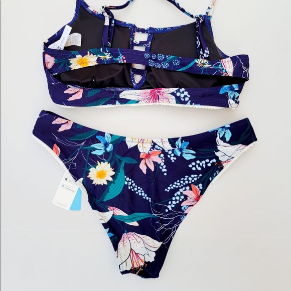 Cupshe Women's Low Rise Navy Floral Print Bikini - Picture 9 of 9